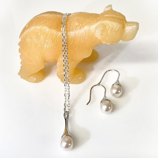 Pearl Tear Pendant and Earrings, Pendant, Earrings, Pearl, Earth Design