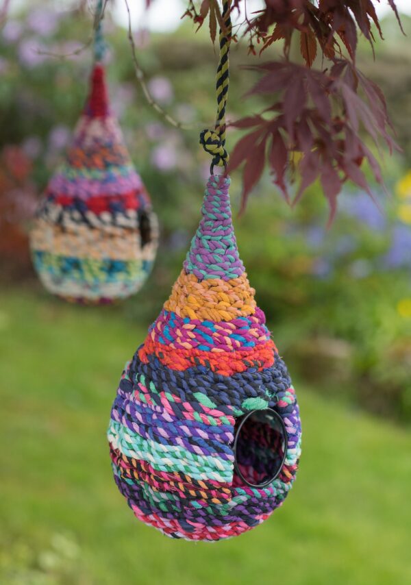 Bird house made from recycled sari