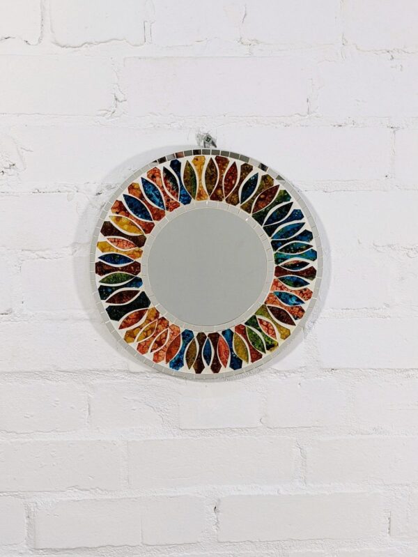 Multi coloured round mosaic mirror