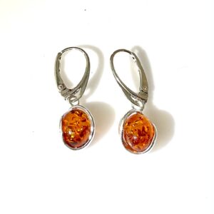 Amber and sterling silver drop earrings,