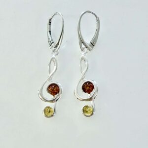 Treble Clef Amber and Sterling silver earrings