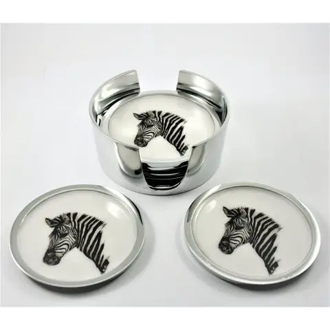 Set of 6 Recycled Aluminium Zebra Coasters - Image 3