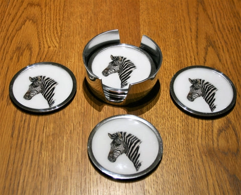 Set of 6 Recycled Aluminium Zebra Coasters