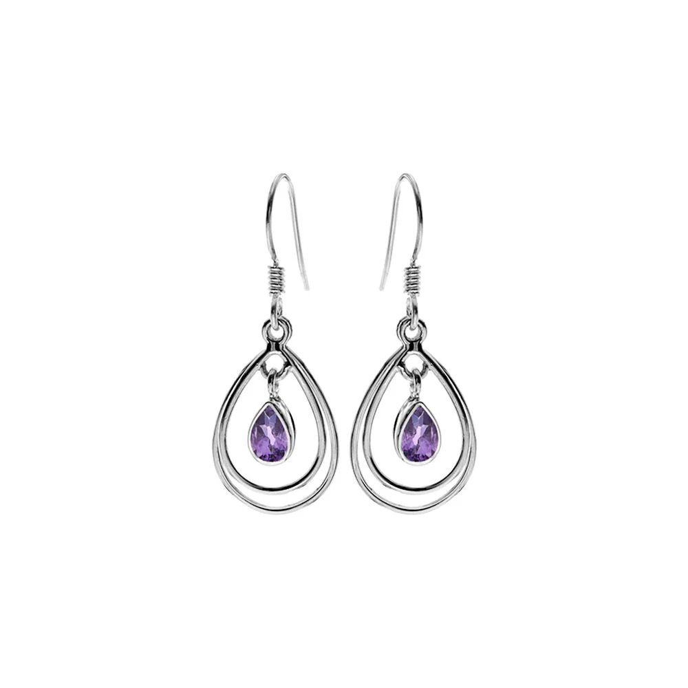 Ivy Teardrop Amethyst & Silver Drop Earrings